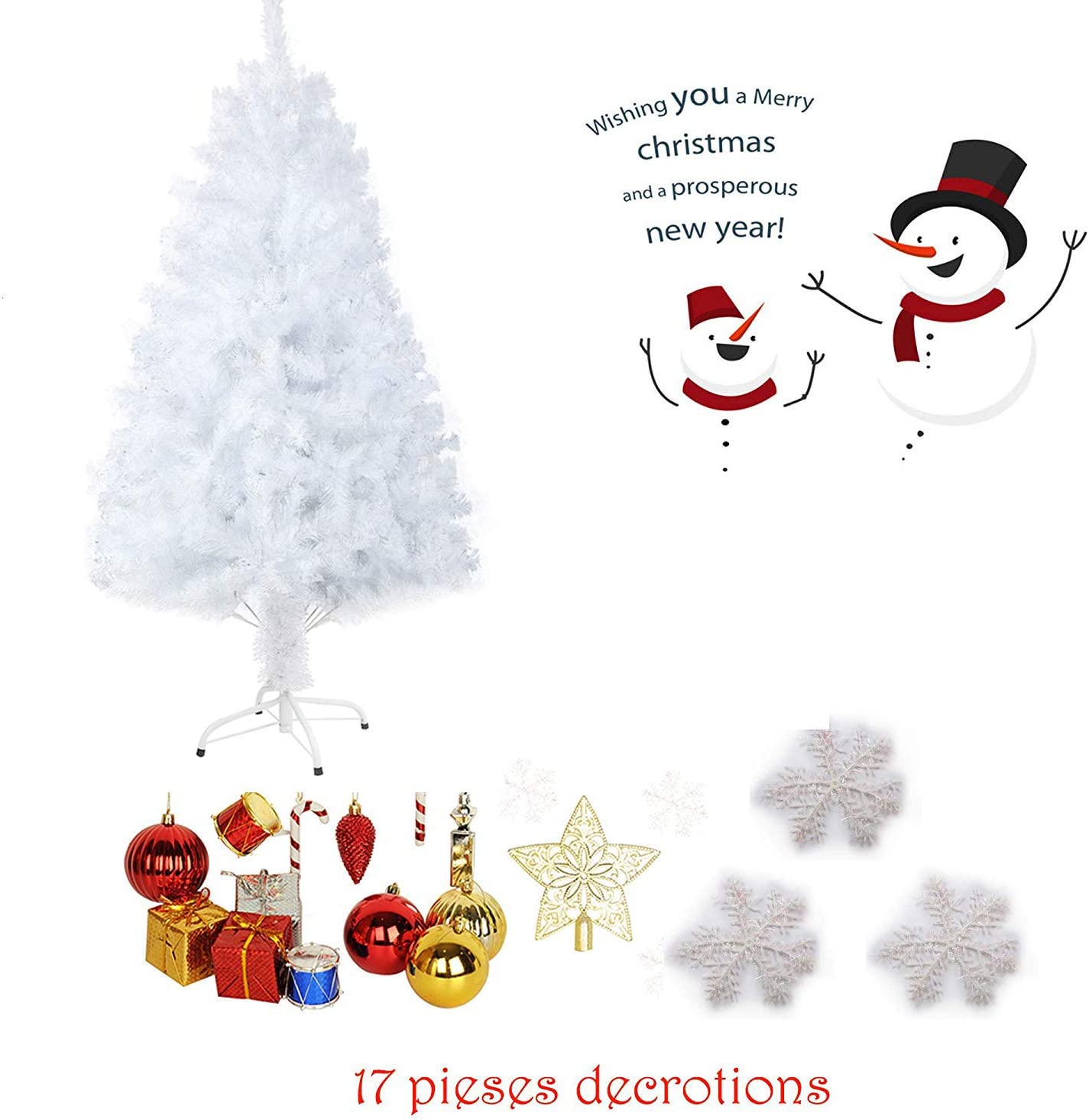 5' Artificial Christmas Tree White Small Fake Xmas Tree Realistic Pine Trees with Solid Metal Stand, 450 Tips - Bosonshop