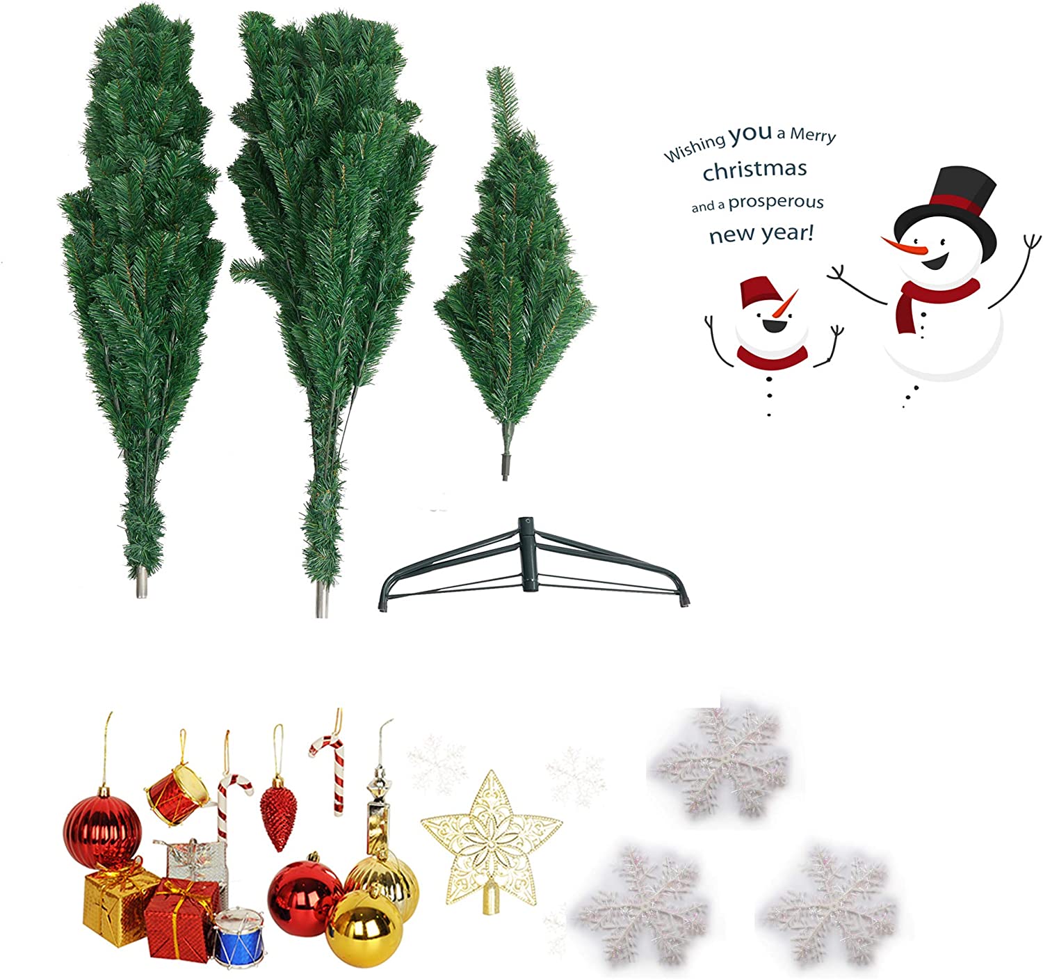 7' Christmas Pine Tree Artificial Fake Xmas Tree with Solid Metal Stand and Decoration for Festival Party Holiday, Green - Bosonshop