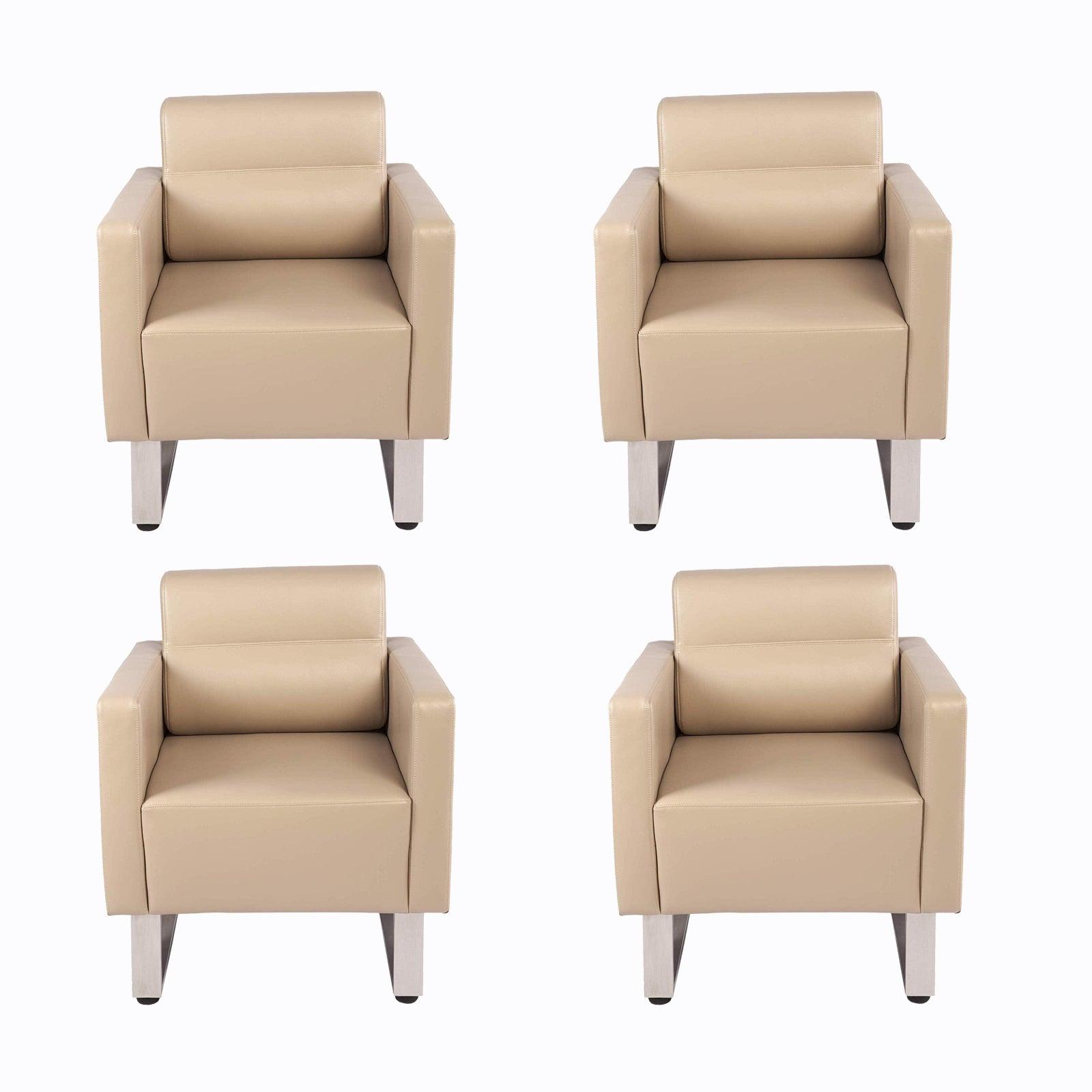 (Out of Stock) 4 Pieces Office Guest Chairs Reception Chairs Leather Soft Barrel Sofas, Beige - Bosonshop