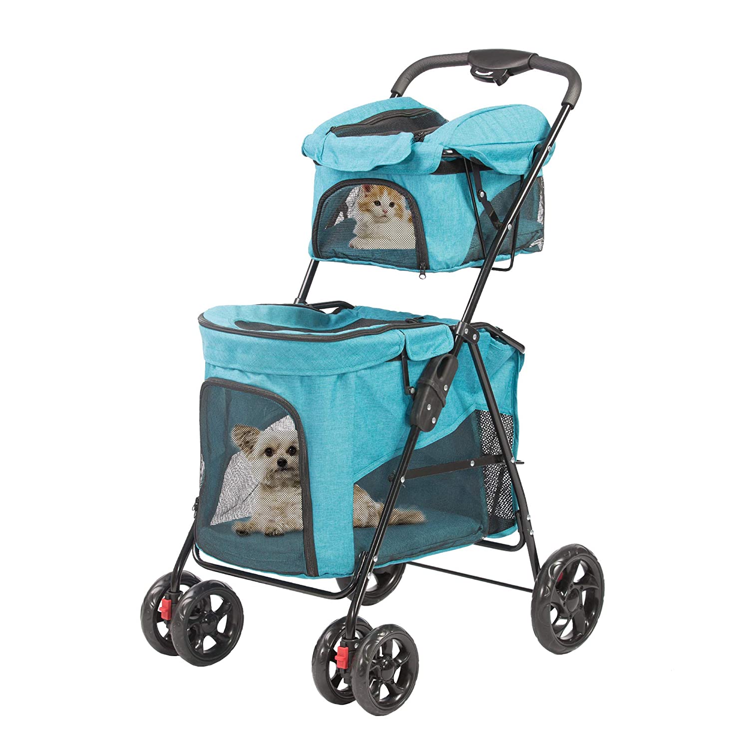 (Out of Stock) Double Decker Pet Stroller 4 Wheels Lightweight Foldable Dog and Cat Strollers Carrier for Walk, Travel, Jogger - Bosonshop