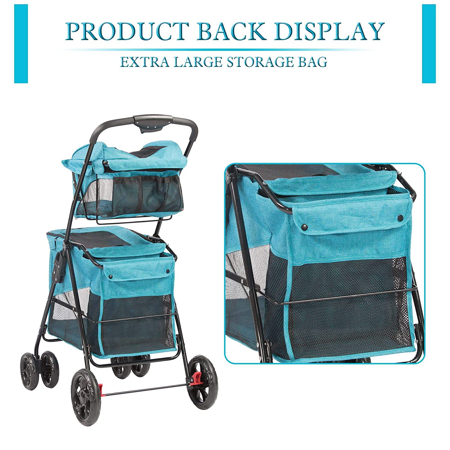 (Out of Stock) Double Decker Pet Stroller 4 Wheels Lightweight Foldable Dog and Cat Strollers Carrier for Walk, Travel, Jogger - Bosonshop