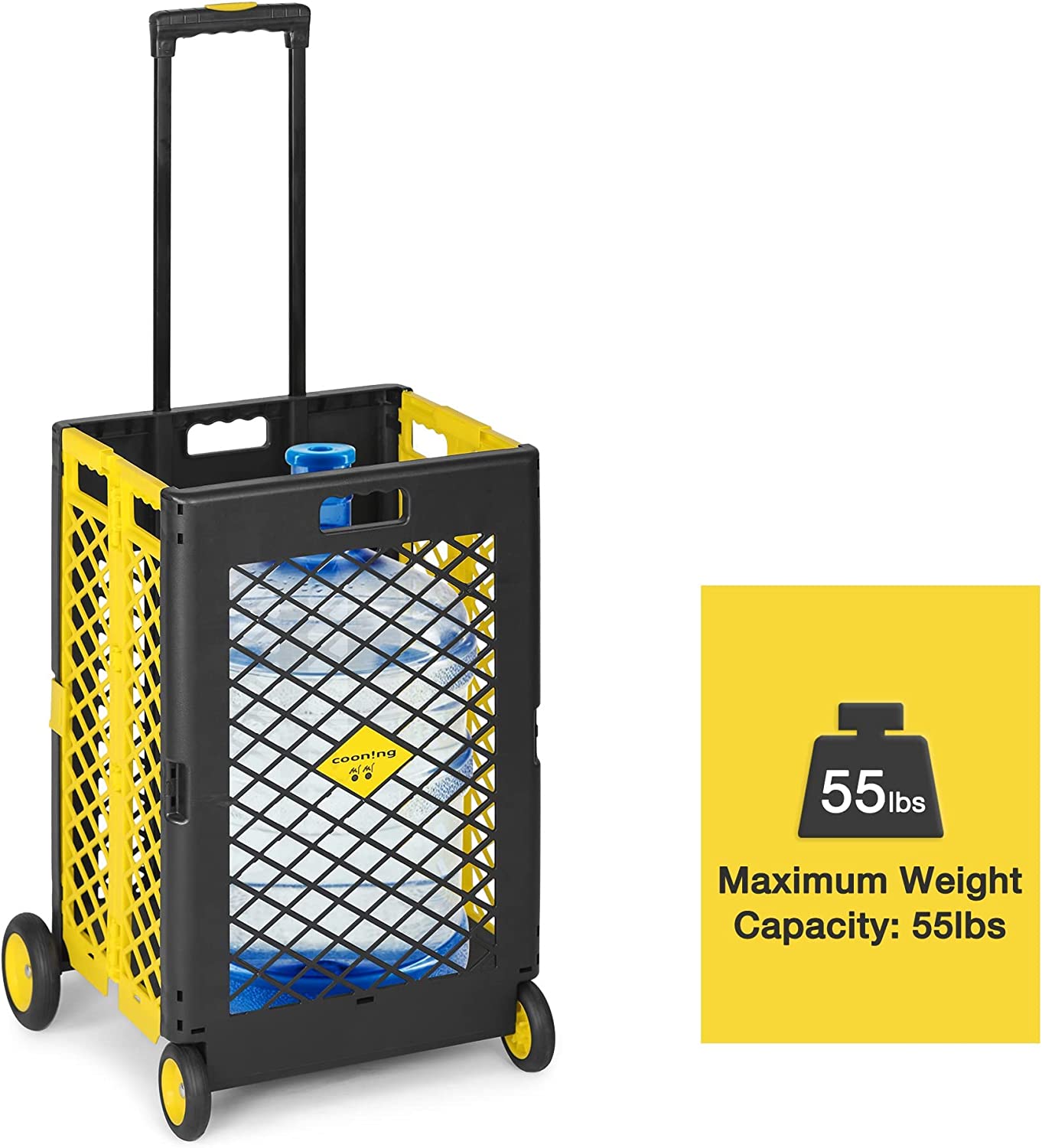 55L Foldable Rolling Cart with Wheels, Portable Updated Utility Tools Rolling Crate w/ Telescopic Handle, Yellow - Bosonshop