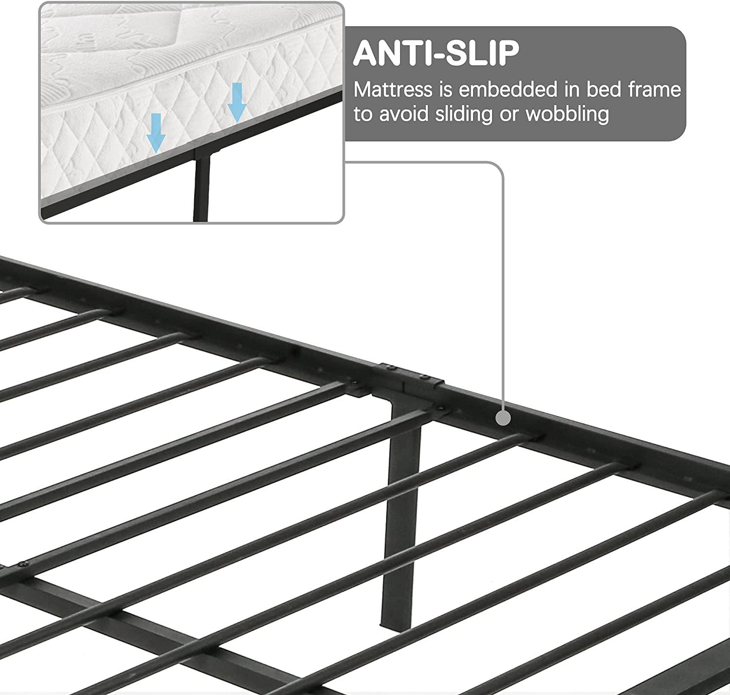 Full Size Platform Bed w/ Headboard, Heavy Duty Metal Slat & Anti-Slip Support, Easy Quick Assembly - Bosonshop