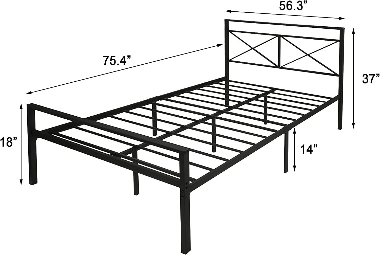 Full Size Platform Bed w/ Headboard, Heavy Duty Metal Slat & Anti-Slip Support, Easy Quick Assembly - Bosonshop