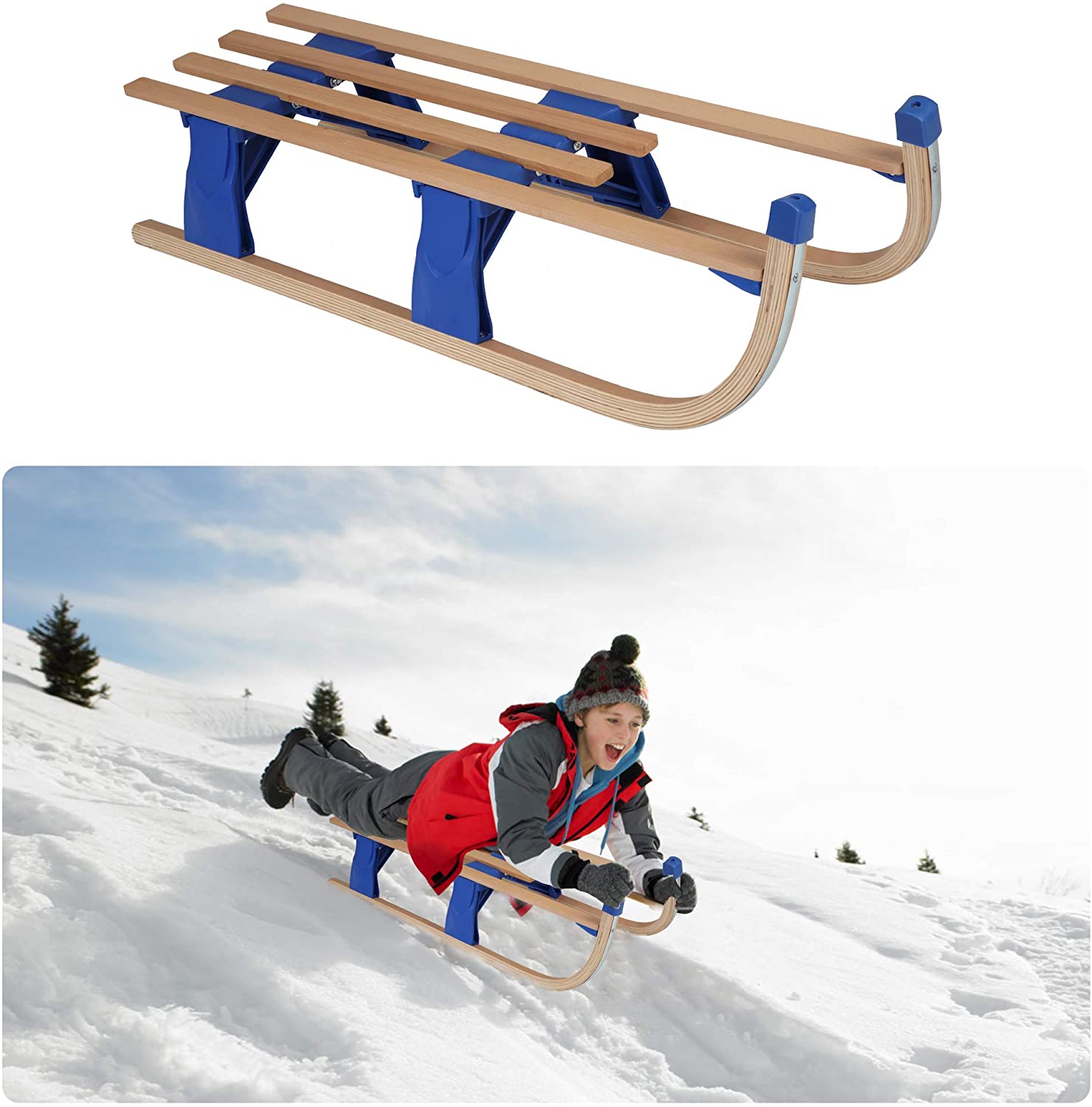 (Out of Stock) Sled Wooden Foldable For Kids And Adult Outdoor Play With A Pulling Rope 42 inch Weight Capacity, 220lbs - Bosonshop