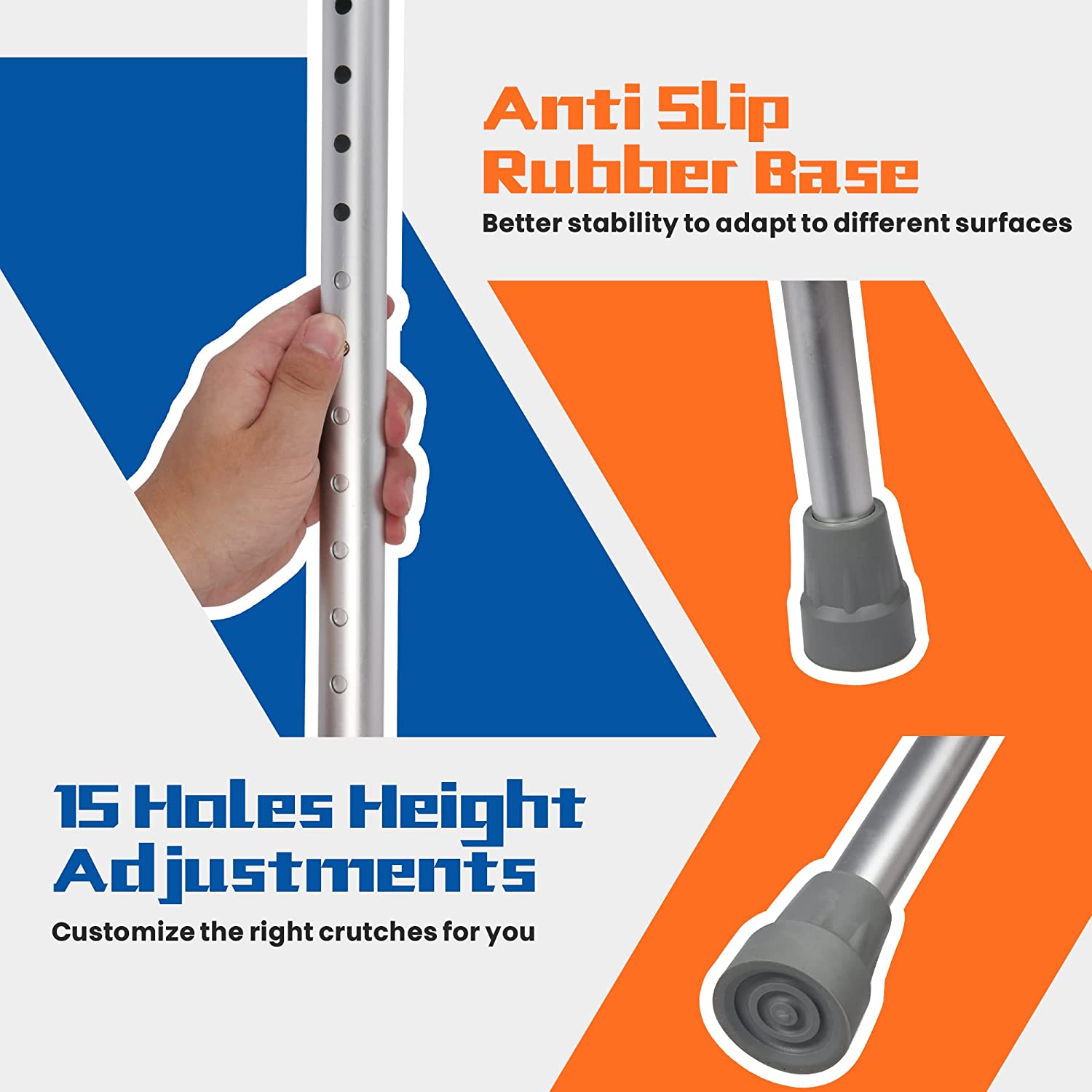 1 Pair of Aluminum Alloy Rehabilitation Crutches with Ergonomic Handles - Bosonshop