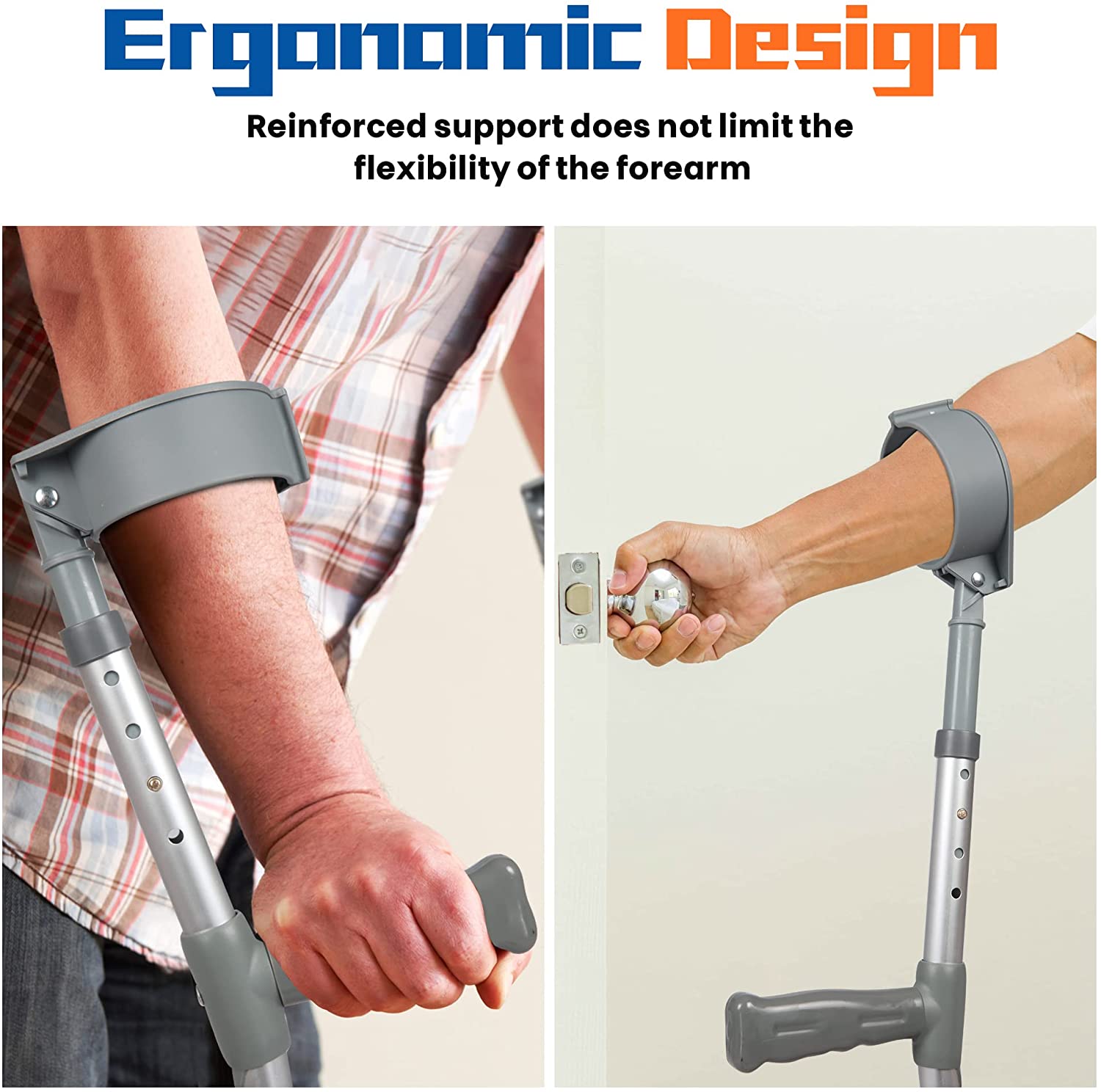 1 Pair of Aluminum Alloy Rehabilitation Crutches with Ergonomic Handles - Bosonshop