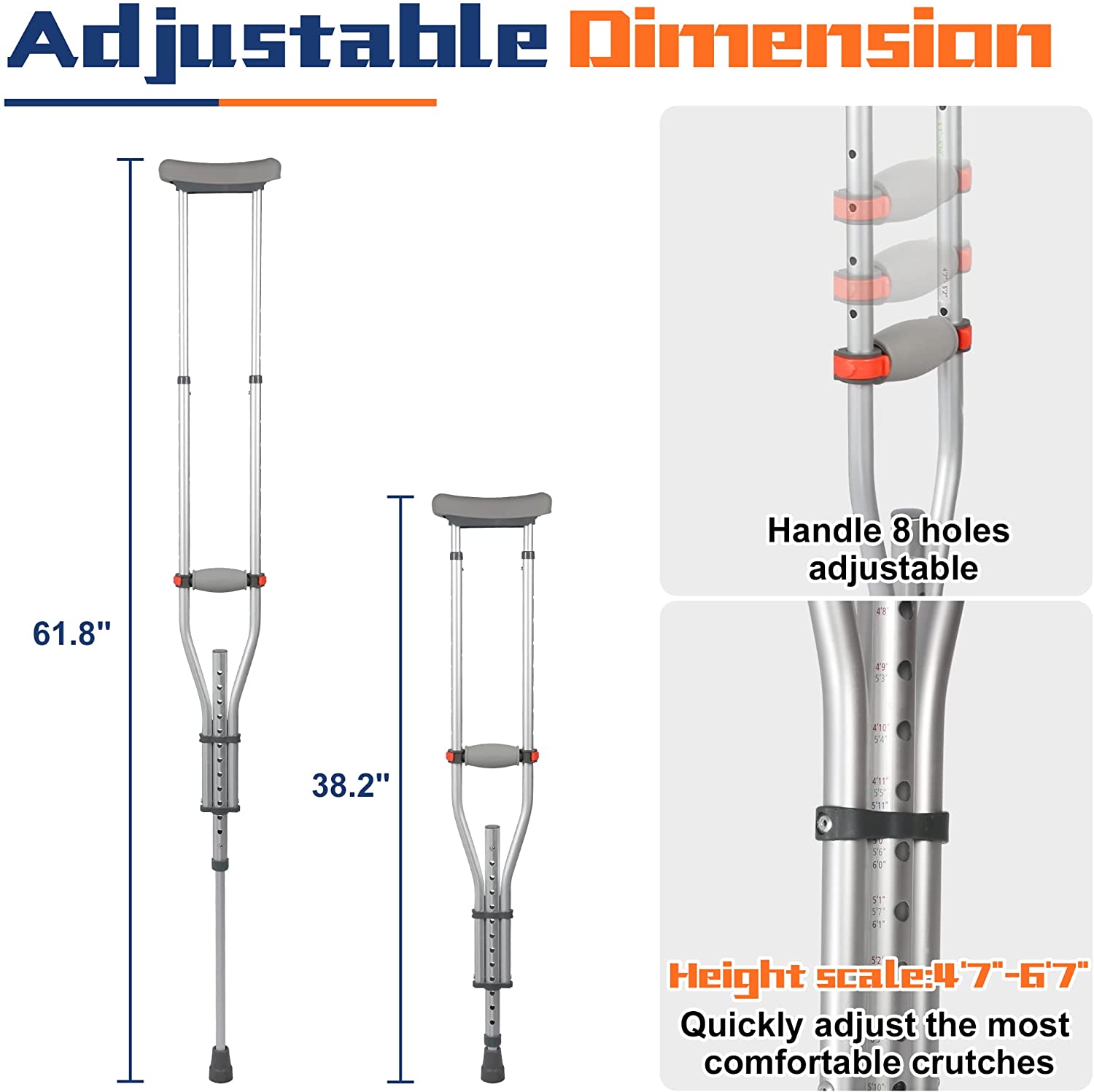 1 Pair Forearm Crutches, Universal Aluminum Non-Slip Crutches w/ Adjustable Height & Turning Arm Cuffs - Bosonshop