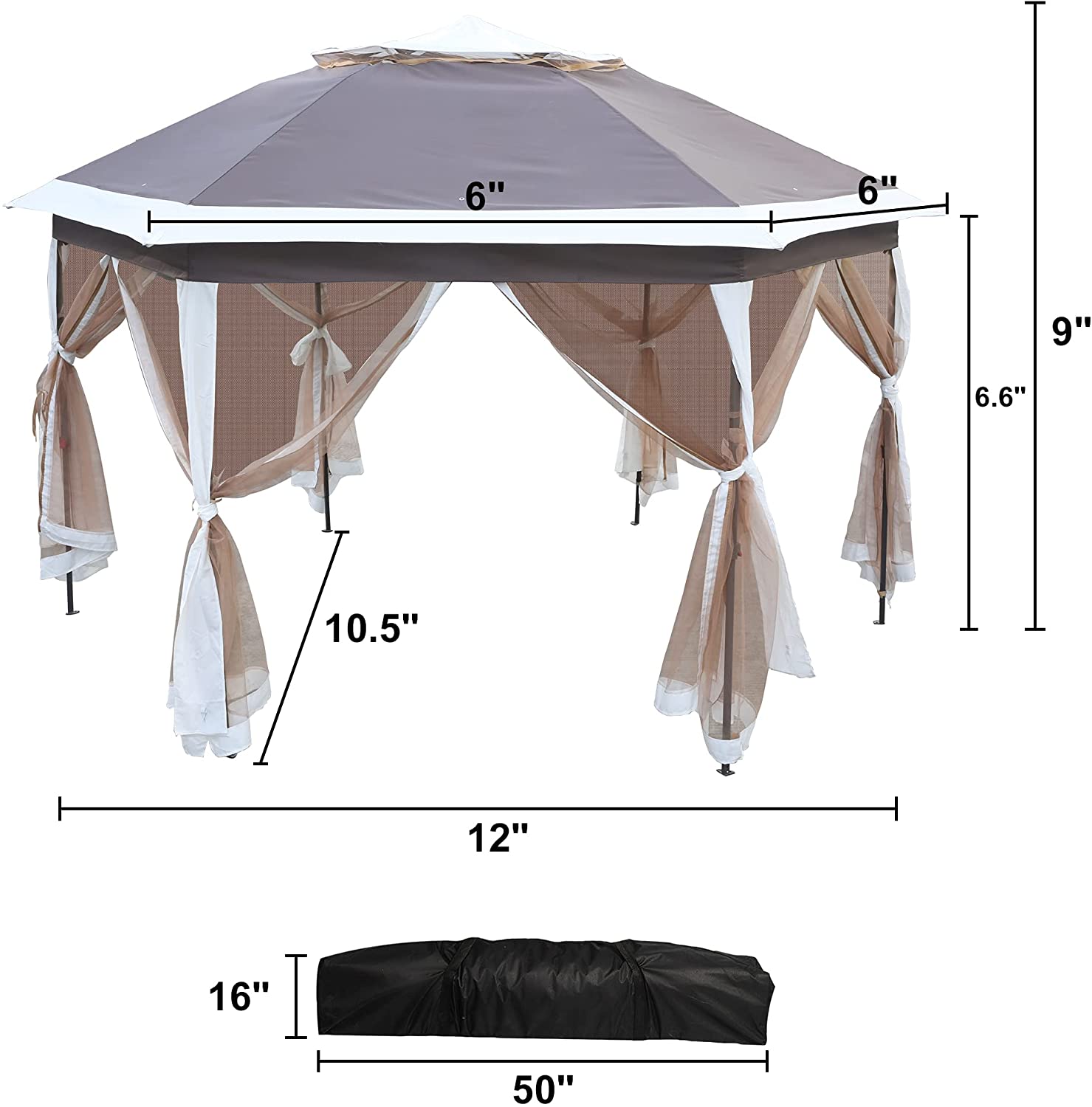 12Ft Outdoor Metal Patio Pop-Up Gazebo with Mesh Nettings for Parties and Outdoor Activities - Bosonshop