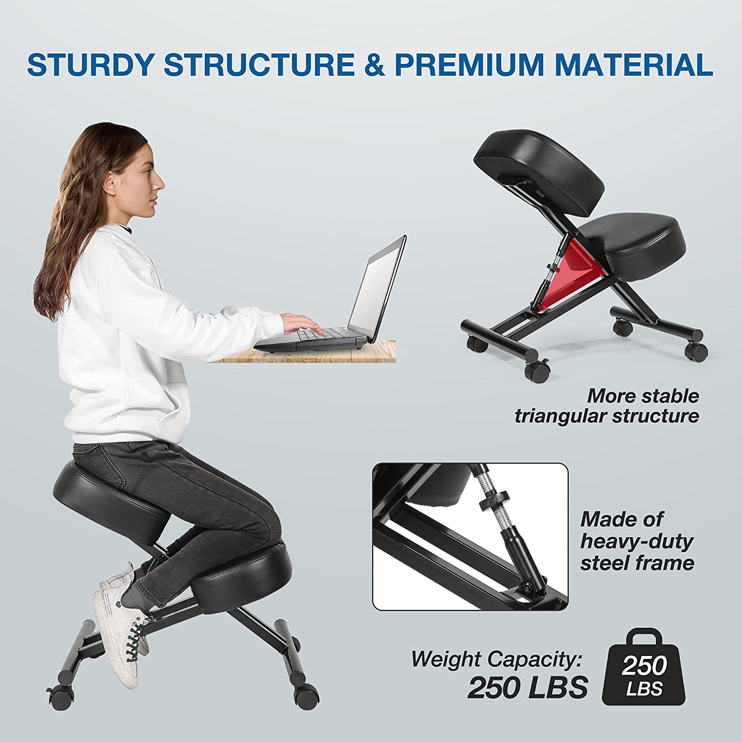 Ergonomic Kneeling Chair for Relieving Back Pain, Posture Correcting Knee Stool for Home Office Work Station - Bosonshop