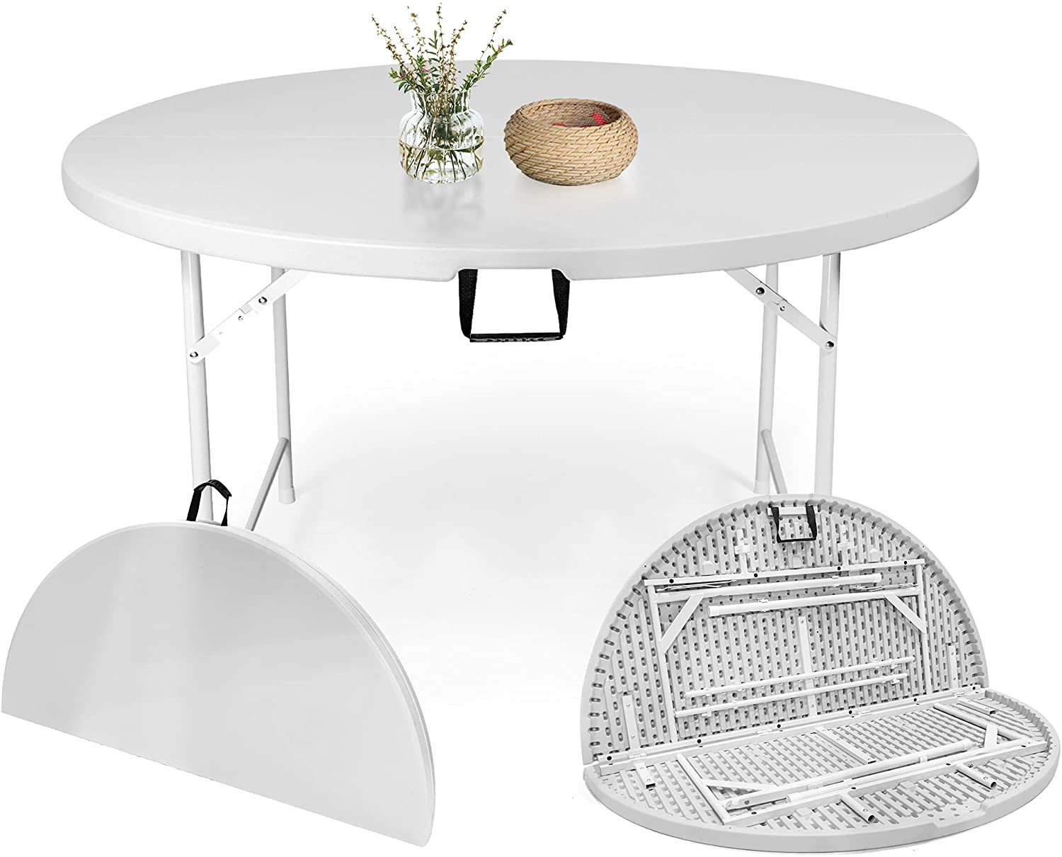 65" Dia Round Dining Table Comfortable, White Patio Plastic Folding Table for Outdoor - Bosonshop