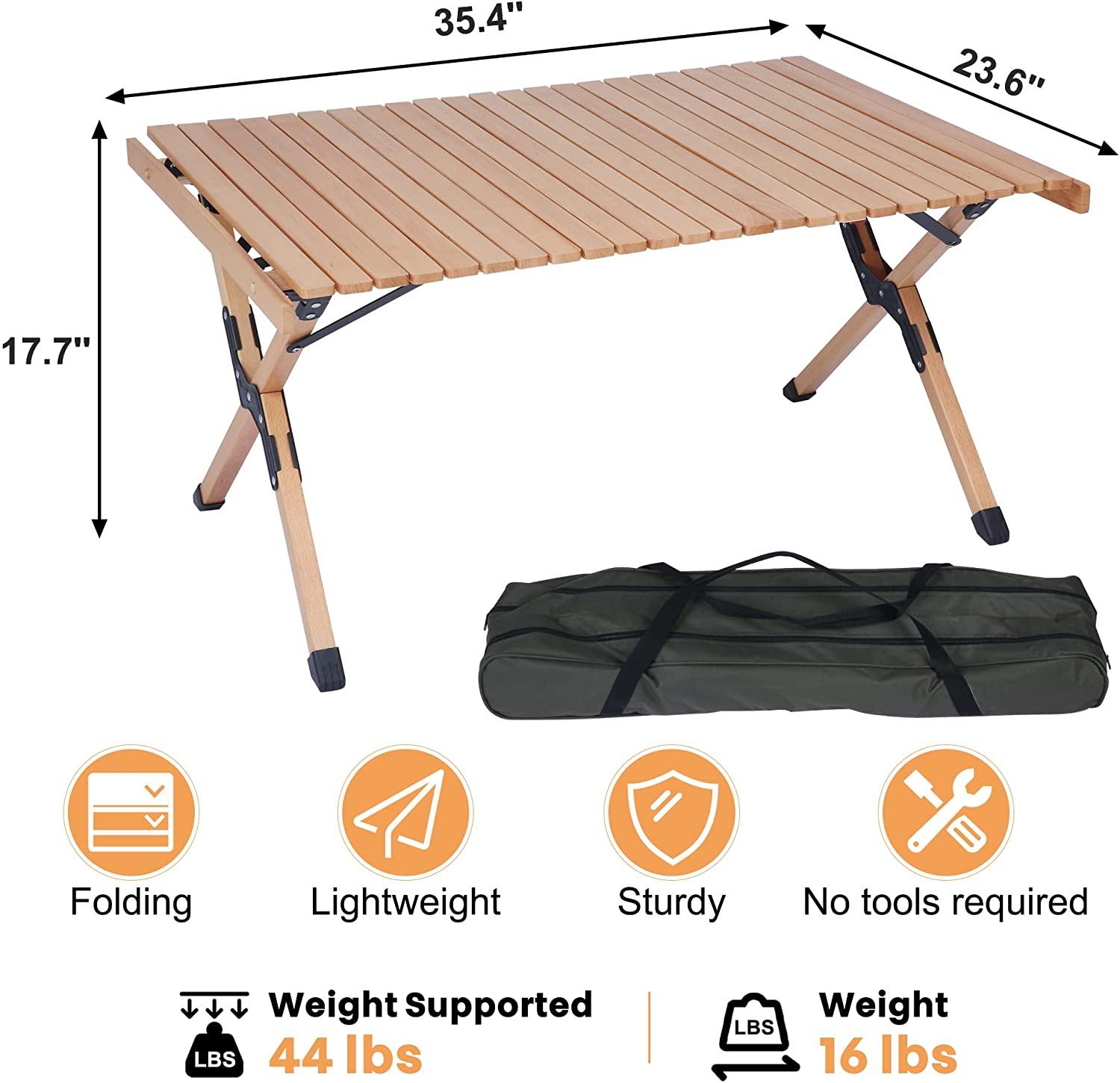 Folding Camping Roll Up Wooden Table Foldable Indoor Outdoor Low Height Portable Picnic Table - Bosonshop