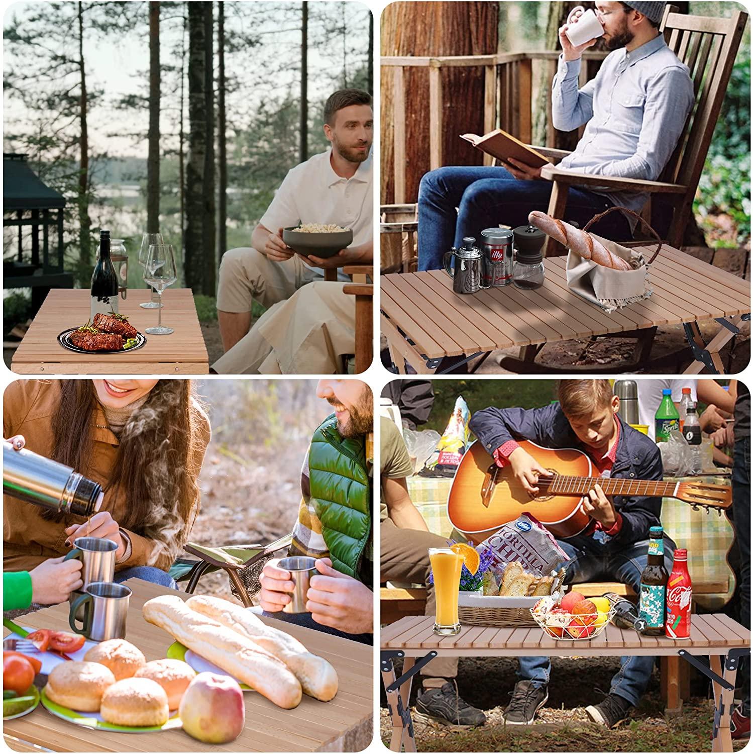 Folding Camping Roll Up Wooden Table Foldable Indoor Outdoor Low Height Portable Picnic Table - Bosonshop