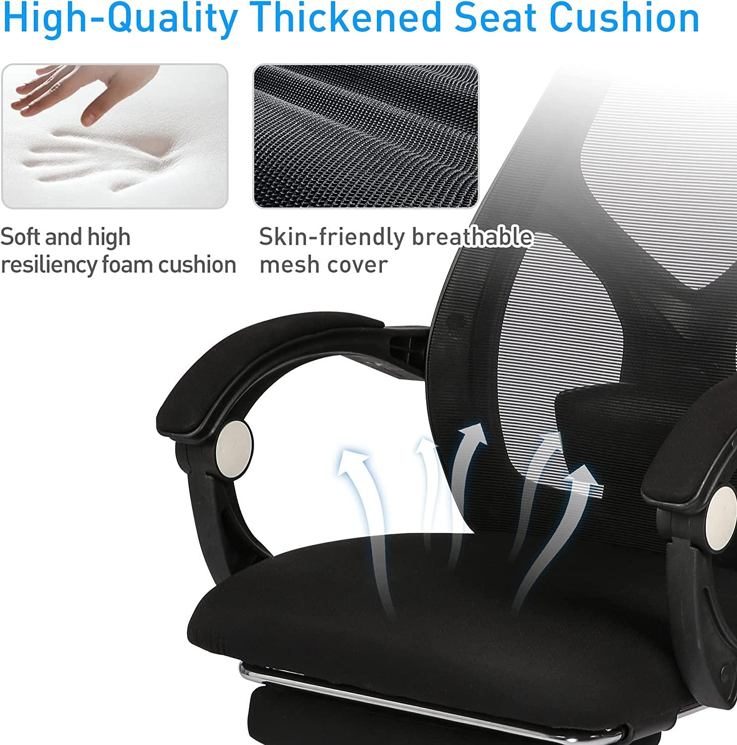 Ergonomic Office Desk Chair Mesh High Back Leather Headrest Adjustable Lumbar Support Recliner, Black - Bosonshop