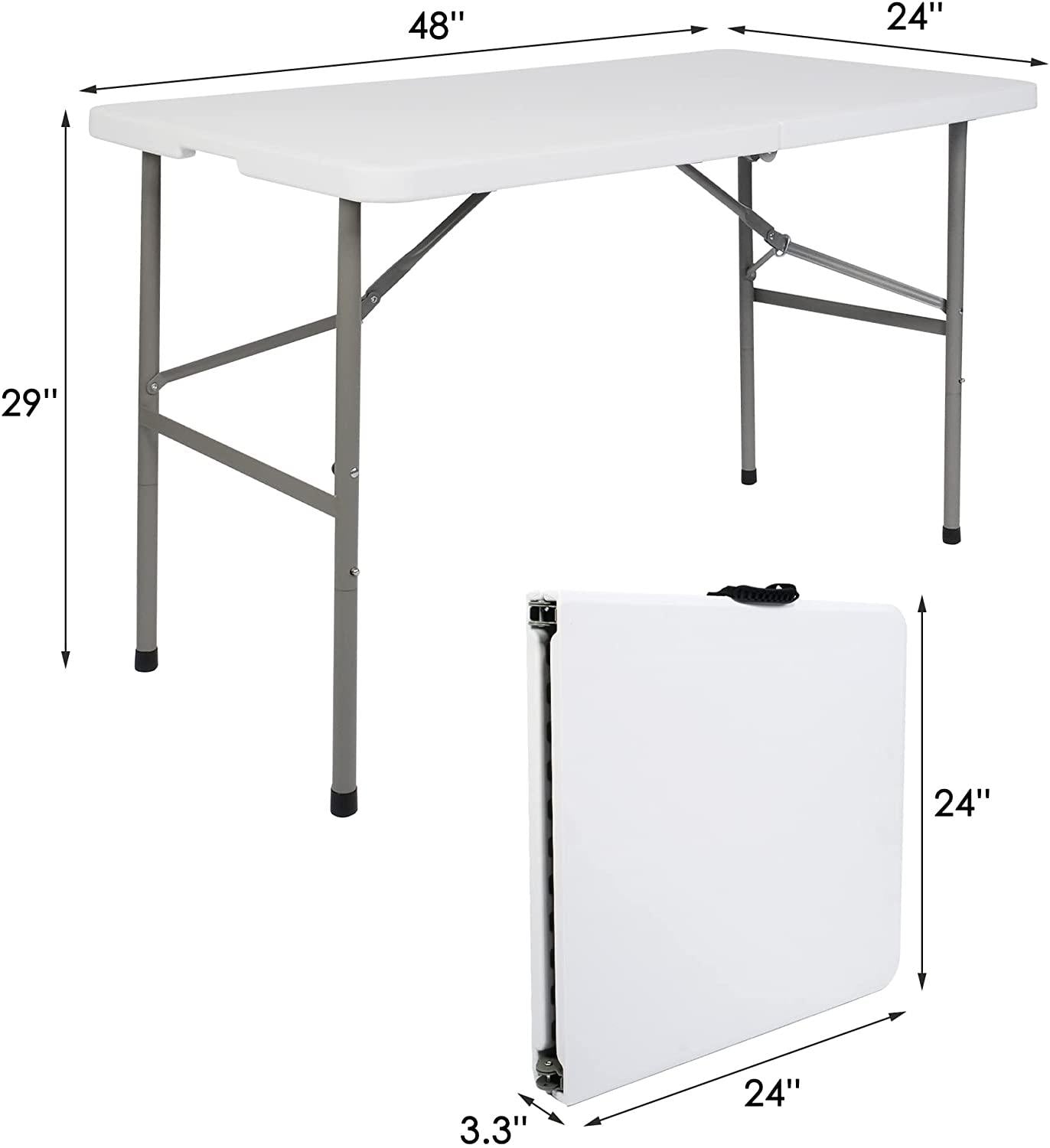 4FT Fold-in-Half Camping Table 48'' White Portable Folding Table w/Handle for Office, Picnic, Wedding - Bosonshop