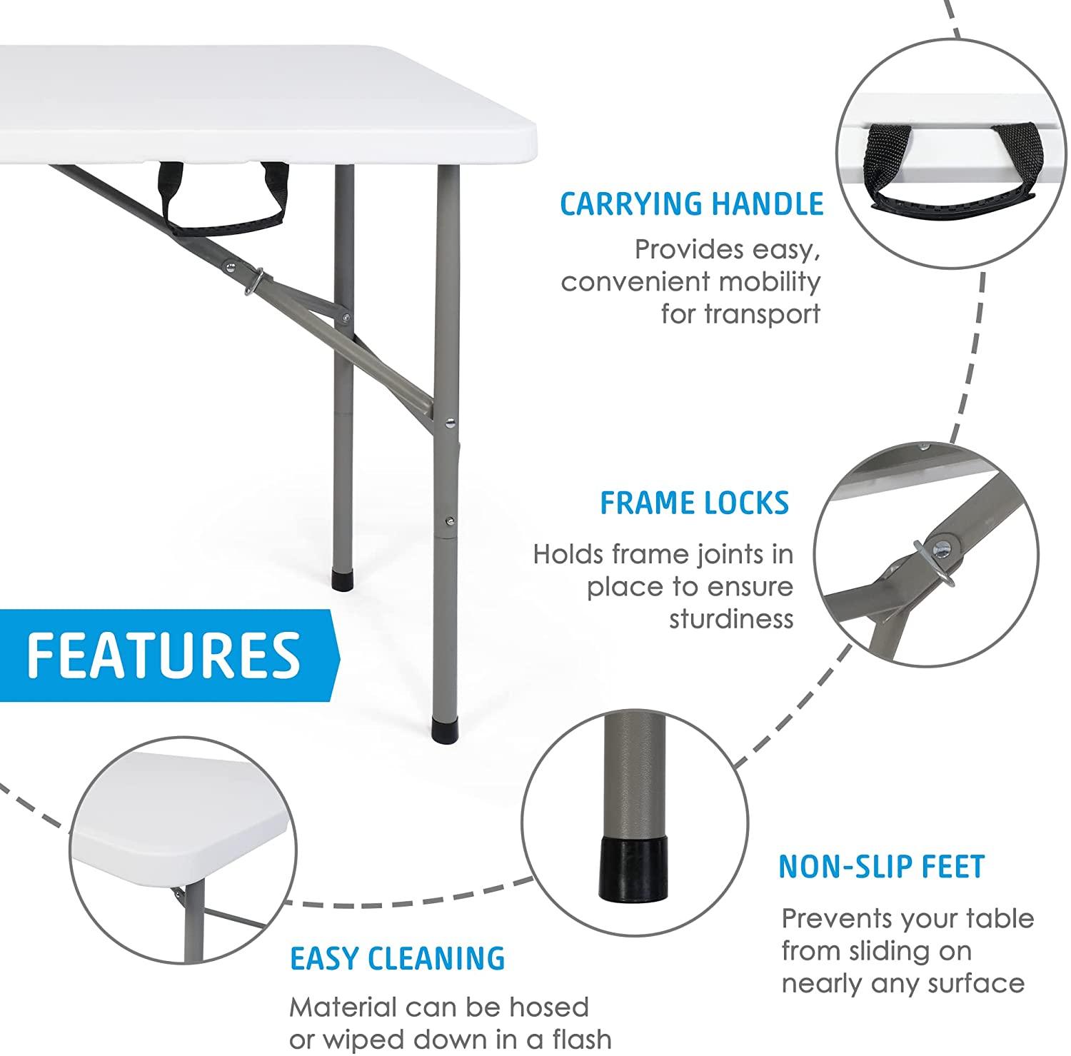 4FT Fold-in-Half Camping Table 48'' White Portable Folding Table w/Handle for Office, Picnic, Wedding - Bosonshop