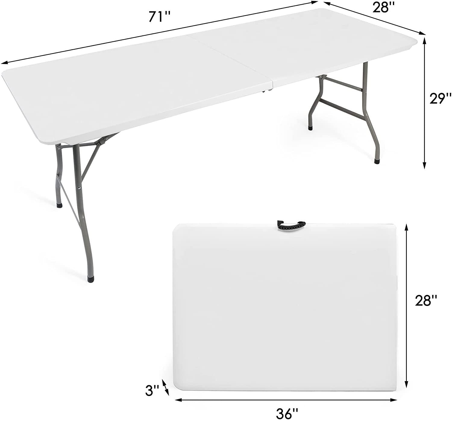 6FT Outdoor Folding Table, 71'' Event Commercial Table Fold-in-Half Camping Table w/Handle for Office, Beach, Picnic, Garden - Bosonshop