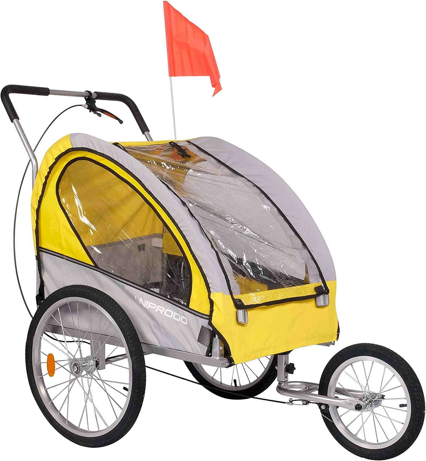 Dog Bike Trailer Cart 2 in 1 Pet Bicycle Stroller for Travel with Reflectors Parking Brake Breathable Protective Net, Yellow - Bosonshop