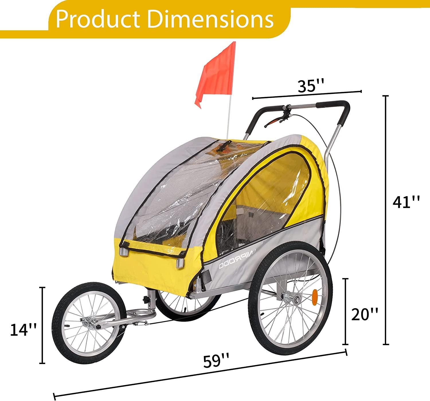 Dog Bike Trailer Cart 2 in 1 Pet Bicycle Stroller for Travel with Reflectors Parking Brake Breathable Protective Net, Yellow - Bosonshop