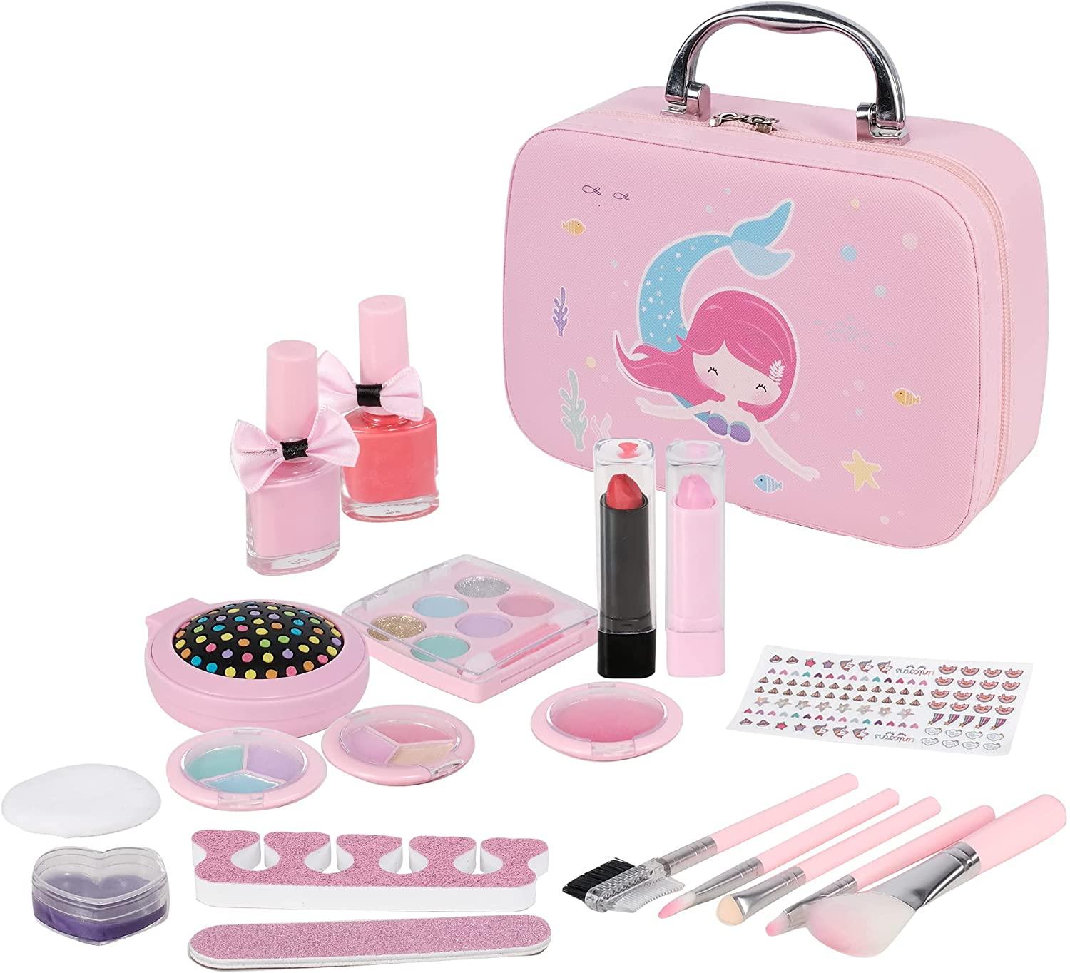 Kids Washable 21 Pcs Makeup Toy Set Girls Toys, 21 Pcs Makeup Toy Set, Christmas Birthday Gift, Pink - Bosonshop