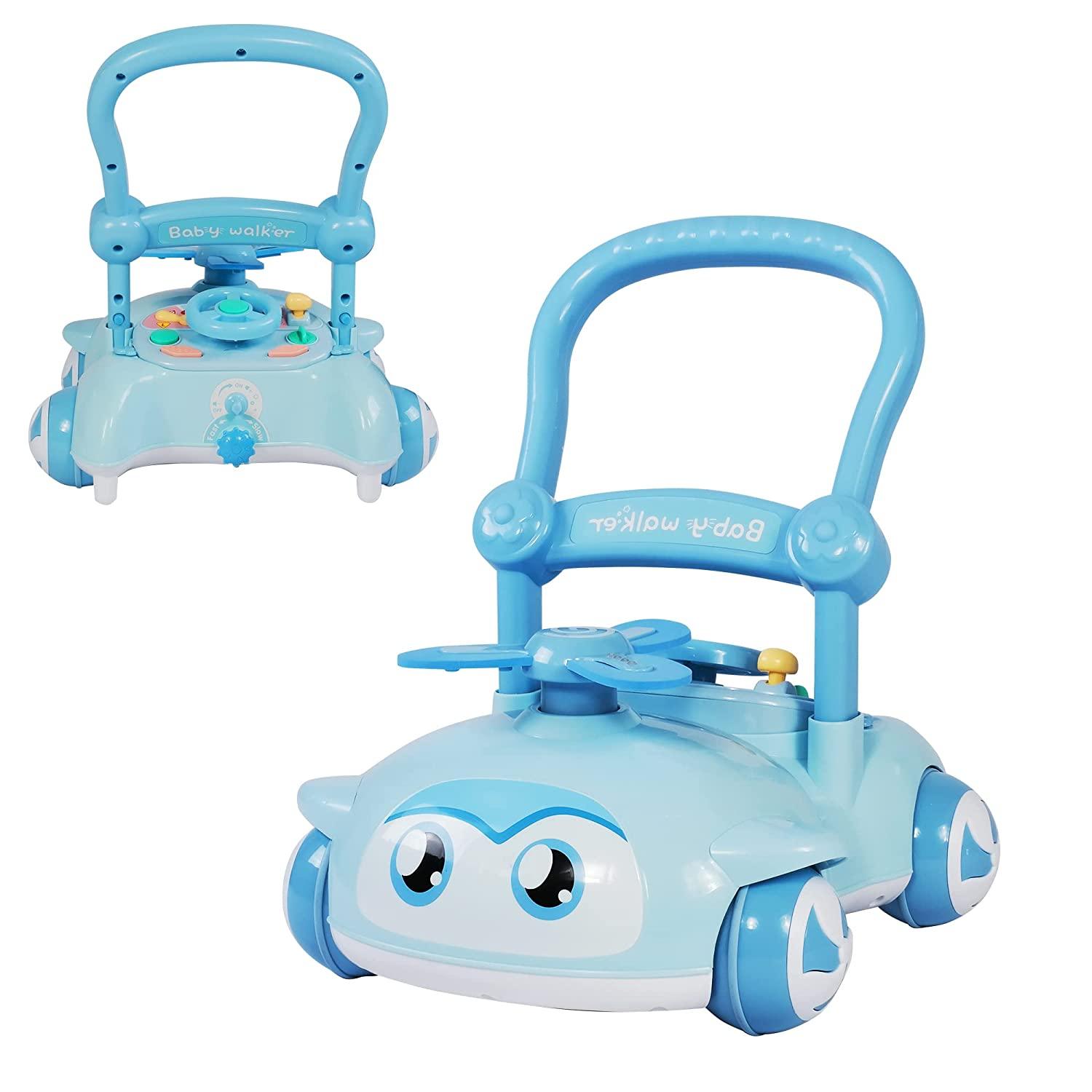 2 in 1 Sit-to-Stand Baby Walker for Boy Girl, Detachable, with Lights and Music, Cute Toys for Toddlers (Blue) - Bosonshop