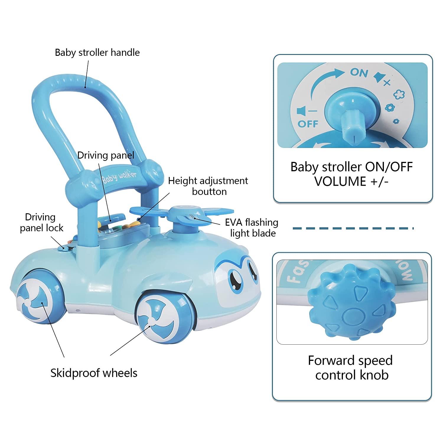 2 in 1 Sit-to-Stand Baby Walker for Boy Girl, Detachable, with Lights and Music, Cute Toys for Toddlers (Blue) - Bosonshop