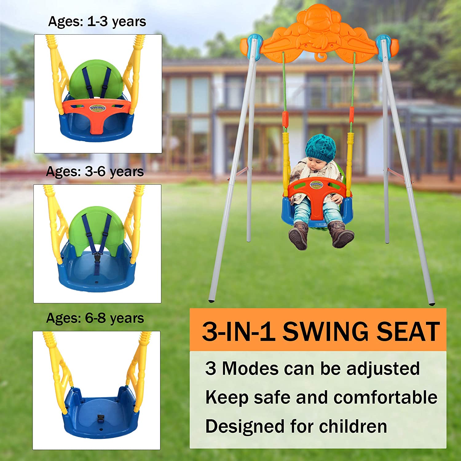 (Out of Stock) 3 In 1 Baby Swing Set Toddler Infant Safety Hanging Playset with Seat Belt and Metal Stand - Bosonshop