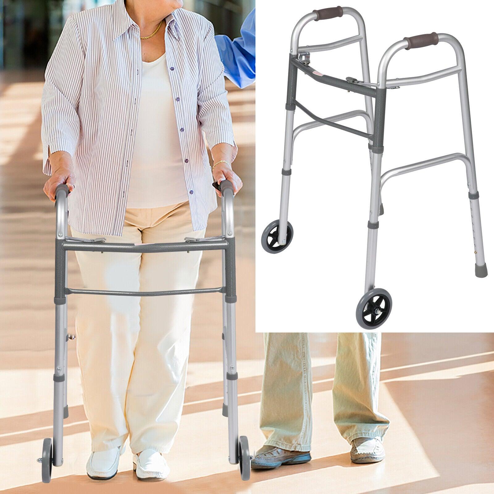 Versatile 32"-39" Adjustable Foldable Walker with 5" Wheels & Folding Button, Supports up to 300 lbs - Bosonshop