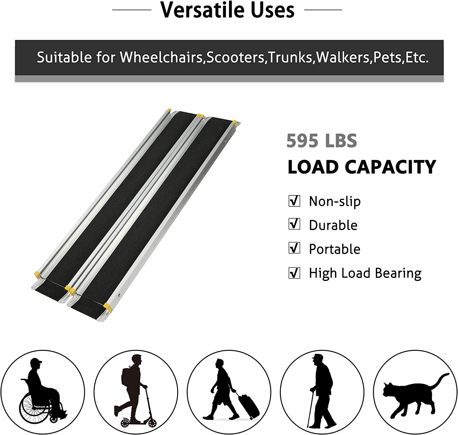 4/7 ft. Retractable Portable Aluminum Wheelchair Ramp with Anti-slip Surface - Bosonshop