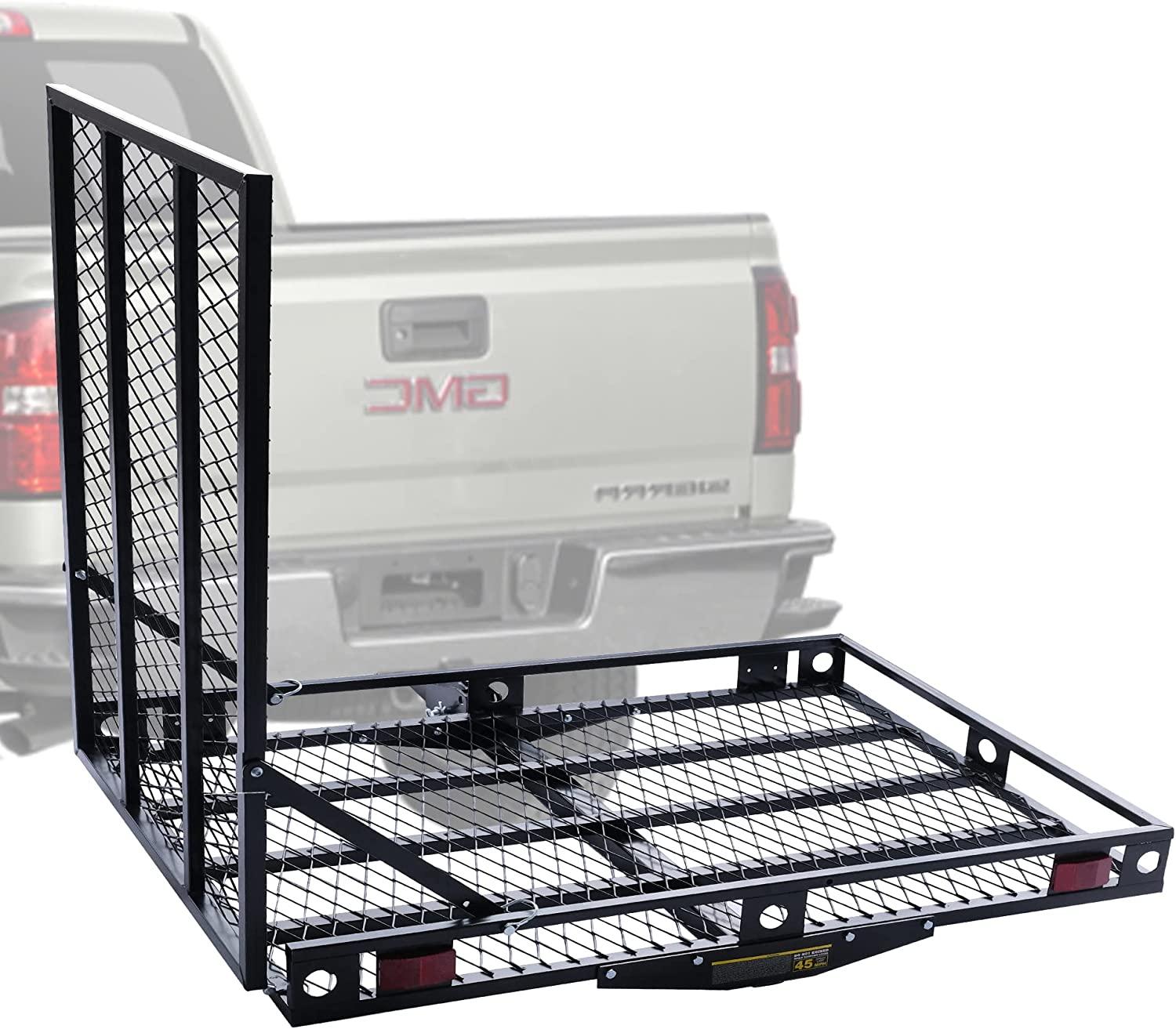 48.8" L x 27.8" W Trailer Hitch Cargo Carrier Utility Basket with 42" Folding Ramp, Fits 2-Inch Receiver - Bosonshop