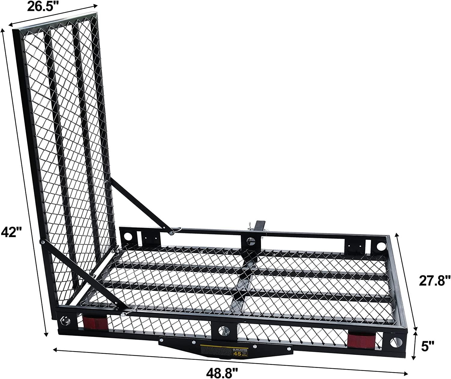 48.8" L x 27.8" W Trailer Hitch Cargo Carrier Utility Basket with 42" Folding Ramp, Fits 2-Inch Receiver - Bosonshop