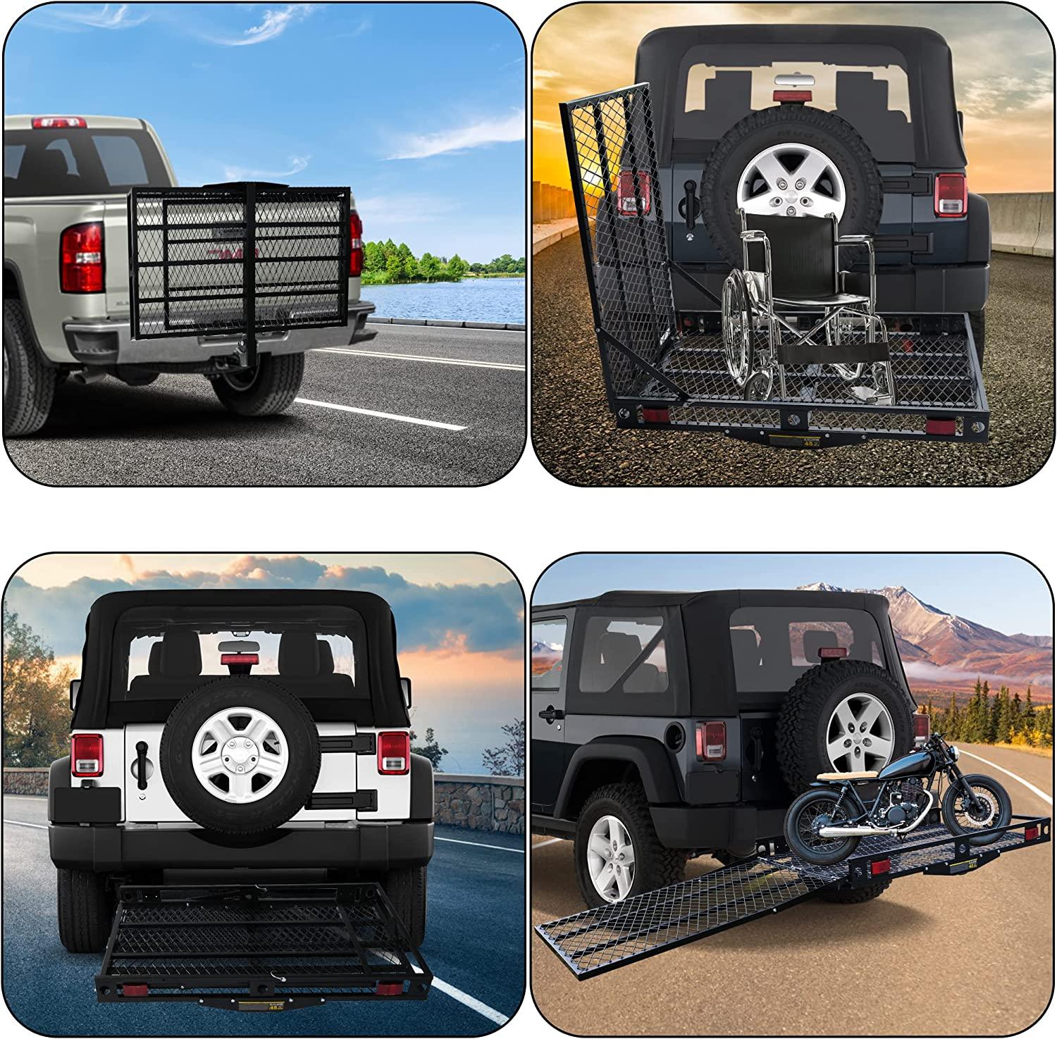 48.8" L x 27.8" W Trailer Hitch Cargo Carrier Utility Basket with 42" Folding Ramp, Fits 2-Inch Receiver - Bosonshop