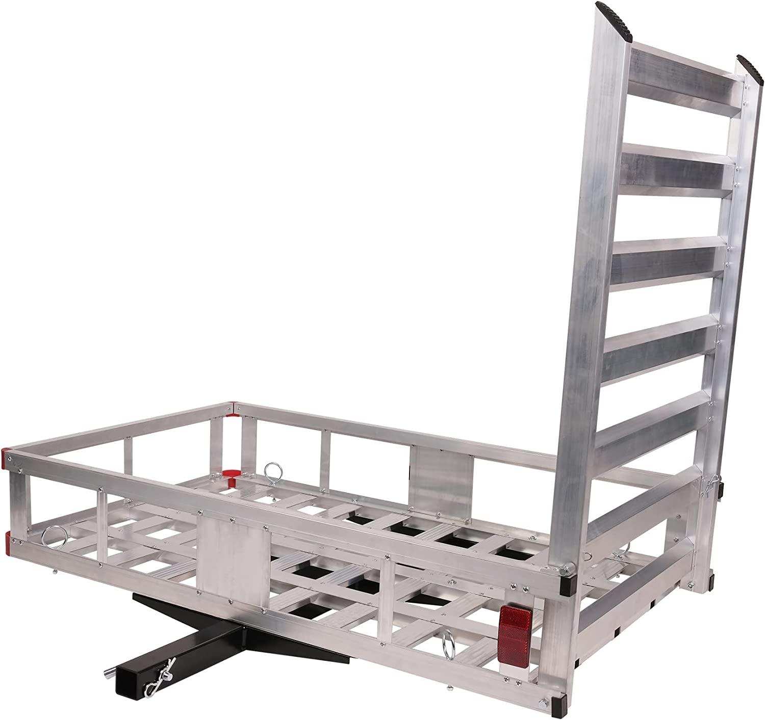 50" L x 29.7" W x 9" H Trailer Hitch Cargo Carrier Utility Basket with 41.5" Folding Wheelchair Ramp - Bosonshop