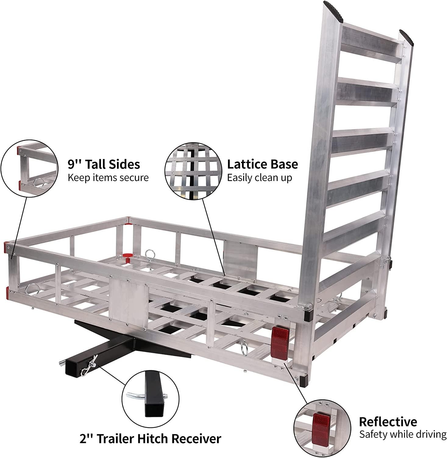 50" L x 29.7" W x 9" H Trailer Hitch Cargo Carrier Utility Basket with 41.5" Folding Wheelchair Ramp - Bosonshop