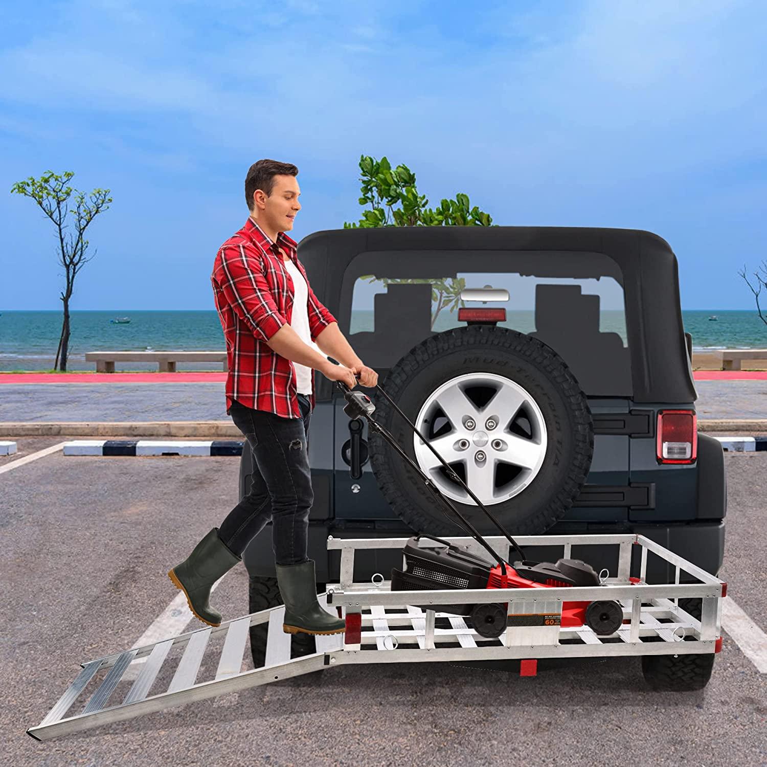 50" L x 29.7" W x 9" H Trailer Hitch Cargo Carrier Utility Basket with 41.5" Folding Wheelchair Ramp - Bosonshop