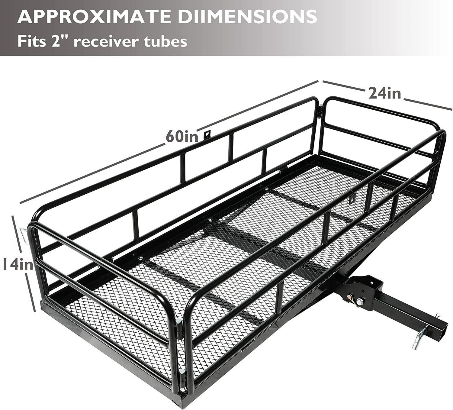 60" x 24" x 14" Heavy Duty Hitch Mount Cargo Carrier, Cargo Rack Rear Luggage Basket Fits 2" Receiver - Bosonshop