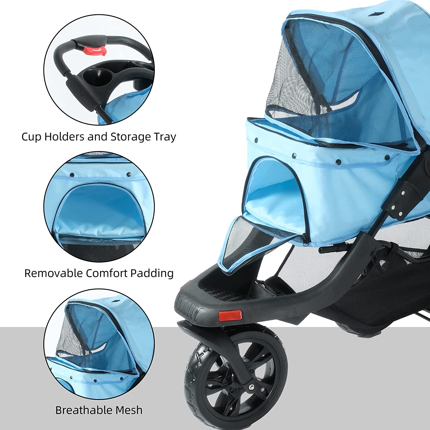 3-Wheels pet Stroller, Foldable Jogger Pet Stroller with Storage Basket - Bosonshop