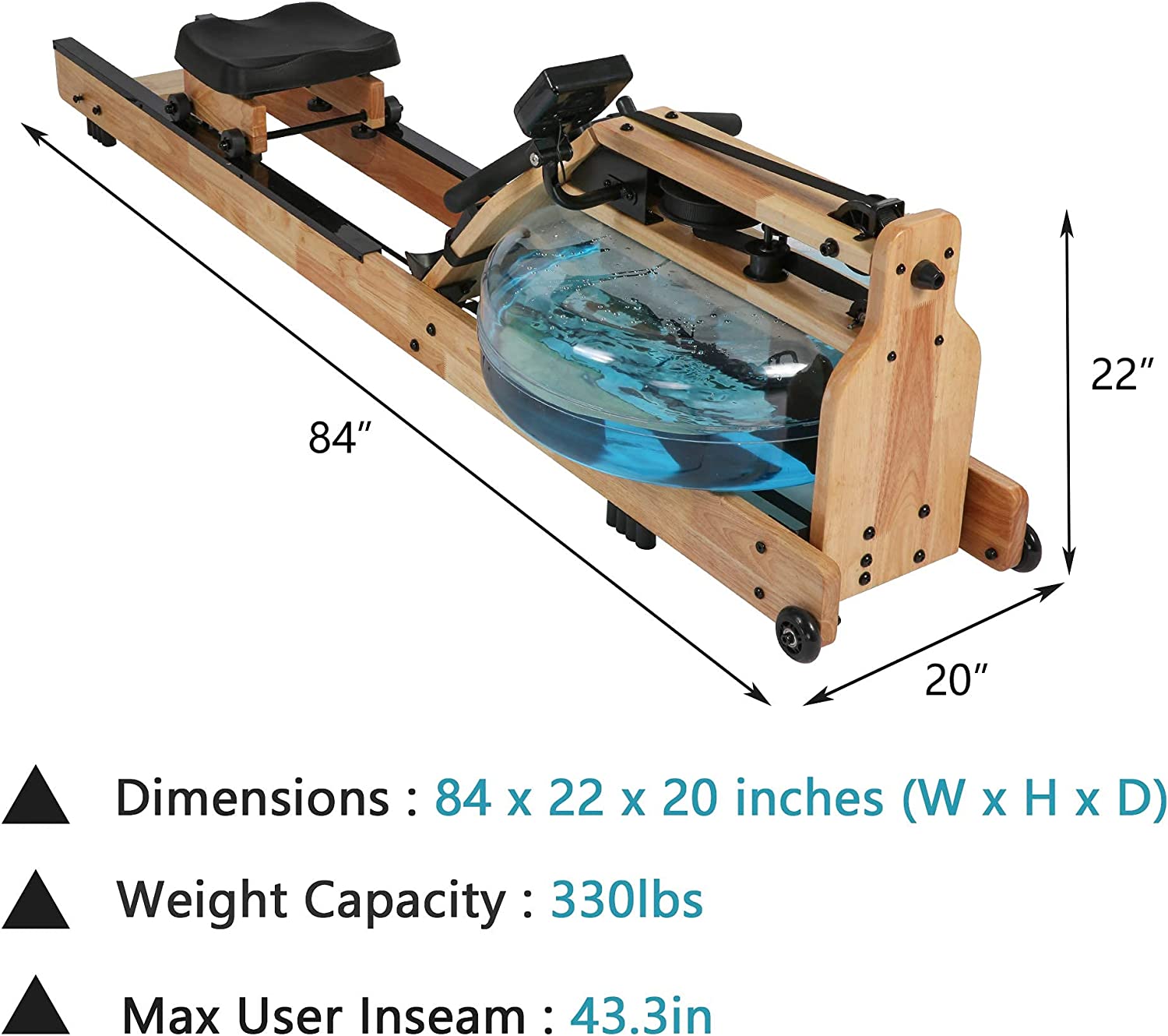 (Out of Stock) Water Rowing Machine Indoor Natural Wooden Water Resistance Rower Machine with LCD Monitor for Home Training - Bosonshop