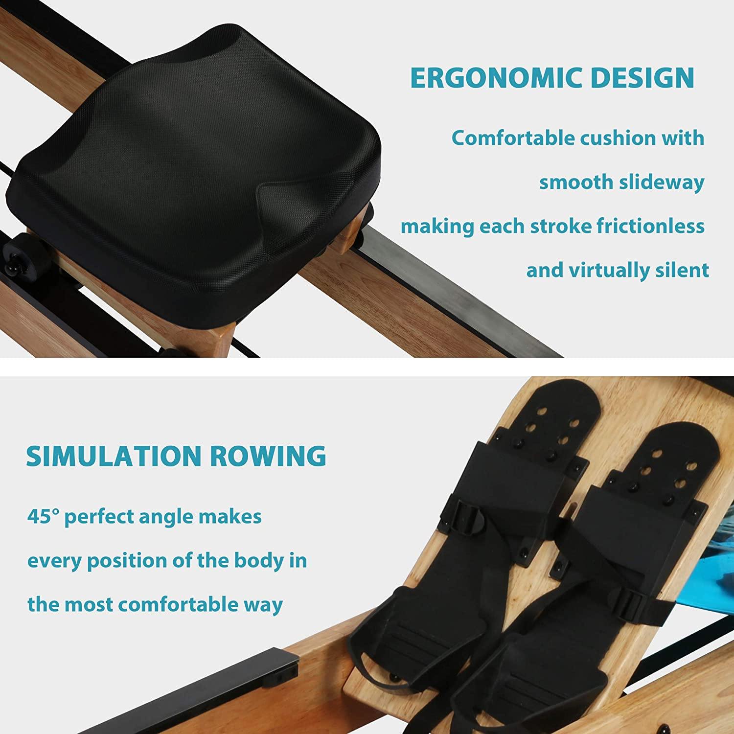 Water Rowing Machine Wooden Indoor Rower Machine with LCD Monitor for Home Full Body Exercise - Bosonshop